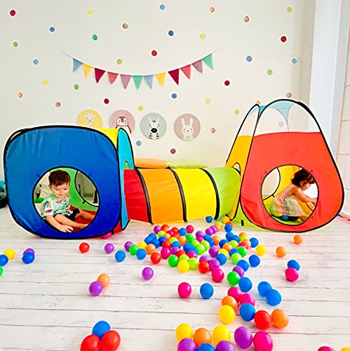 NUBUNI 3 en 1 Tienda Campaña Infantil : 2 Casitas Tela + 1 Tunel de Juego para niños : Plegable Parque Bebe Bolas Infantil Jardín Exterior Interior Juguetes Niño Niñas Bebes Casitas Tela Tipi