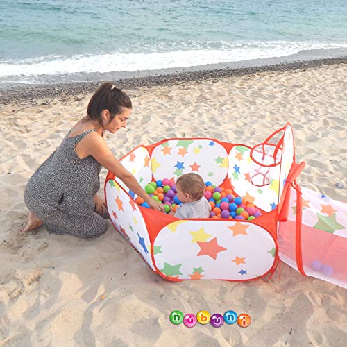 NUBUNI 3 en 1 Tienda Campaña Infantil : Piscina de Bolas + Casita Infantil + Tunel Infantil: Plegable Parque Bebe Bolas Infantil Jardín Exterior Interior Juguetes Niños Niñas Bebes Casitas Tela Tipi A