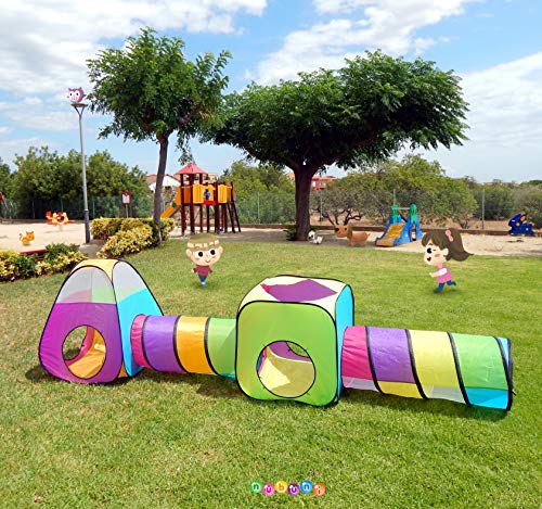 NUBUNI 4 en 1 Tienda Campaña Infantil : 2 Casitas Tela + 2 Tunel de Juego para niños : Plegable Parque Bebe Bolas Infantil Jardín Exterior Interior Juguetes Niño Niñas Bebes Casitas Tela Tipi