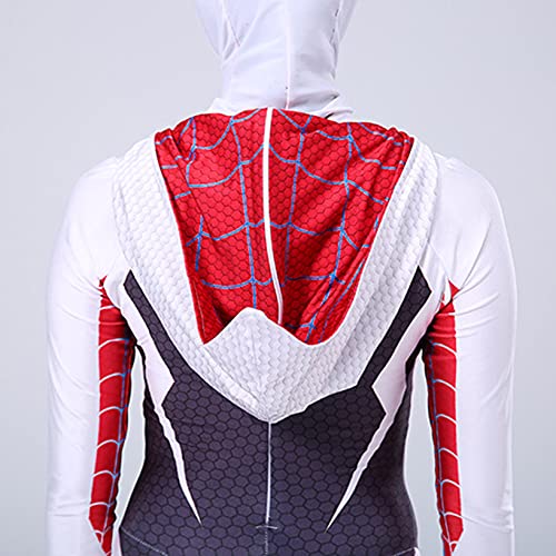 Nuitab Chicas Gwen Spiderman Mono Halloween Cosplay Modificador Mascarilla Adultos Niños Performance Disfraces Zentai Props 3D Impreso Impreso Fancy Dress Outfit,White-Adults/L 170~180cm