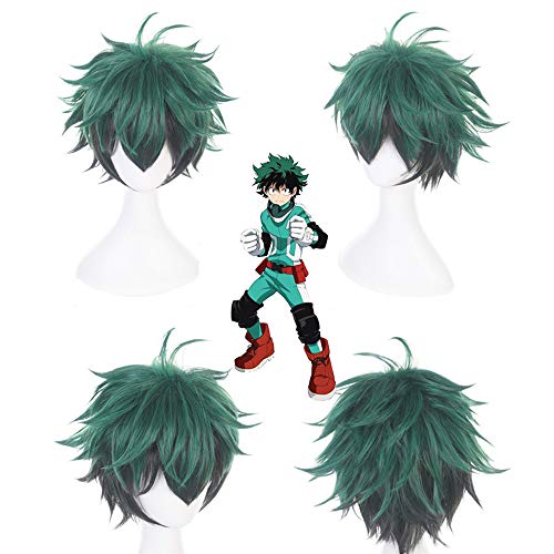 NUWIND - Peluca Anime Cosplay de My Hero Academia para Hombres Fans de Midoriya Izuku Disfraz Halloween Carnaval de Navidad Verde y Negro