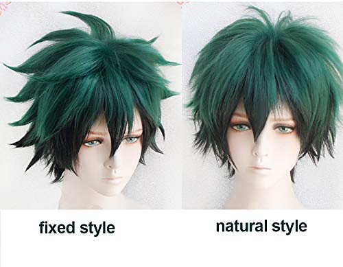 NUWIND - Peluca Anime Cosplay de My Hero Academia para Hombres Fans de Midoriya Izuku Disfraz Halloween Carnaval de Navidad Verde y Negro