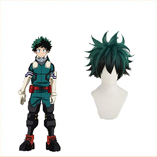 NUWIND - Peluca Anime Cosplay de My Hero Academia para Hombres Fans de Midoriya Izuku Disfraz Halloween Carnaval de Navidad Verde y Negro