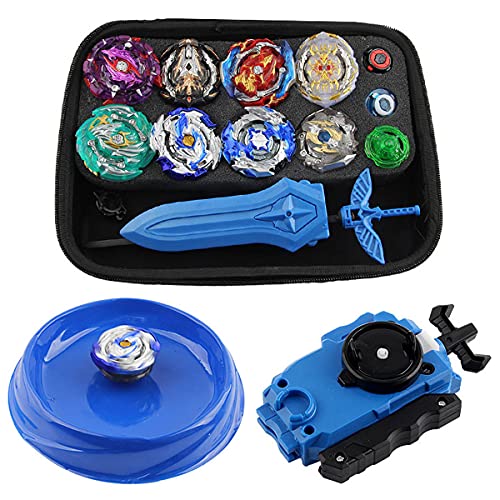 OBEST Conjunto de Peonzas Juguetes con Bolsa Portátil, 8 Gyros y 2 Turbo Lanzador Set, con Disco de Batalla, Spinner Tops para Niños