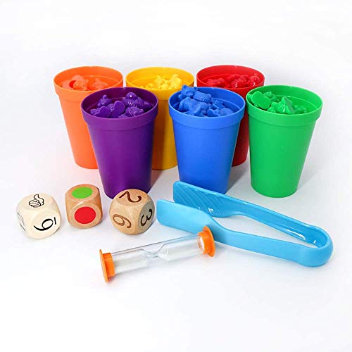 OBEST Contando Osos Colores coordinados Clasificación Tazas Montessori y contando Juguetes educativos (Juego de 73) Caja de Almacenamiento de 60 Osos y 6 Tazas