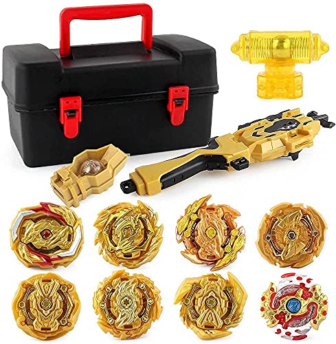 OBEST Peonzas con Lanzador Conjunto, 8 Burst Turbo Spinning Tops de Metal, Contrapeso, Equilibrador Battle Set, con Estuche Portátil, Gyro Juguetes Regalo para Niños