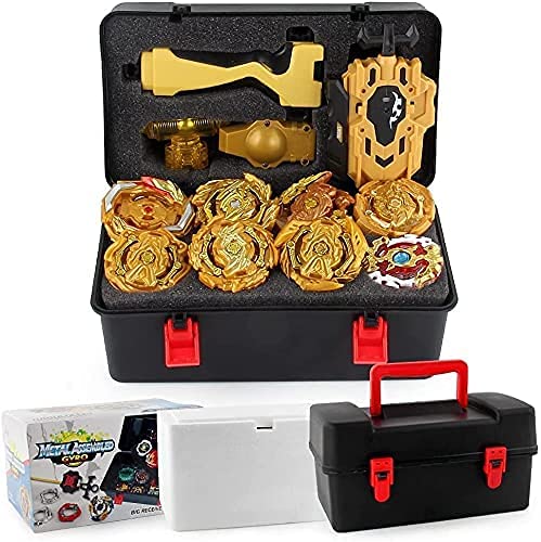 OBEST Peonzas con Lanzador Conjunto, 8 Burst Turbo Spinning Tops de Metal, Contrapeso, Equilibrador Battle Set, con Estuche Portátil, Gyro Juguetes Regalo para Niños