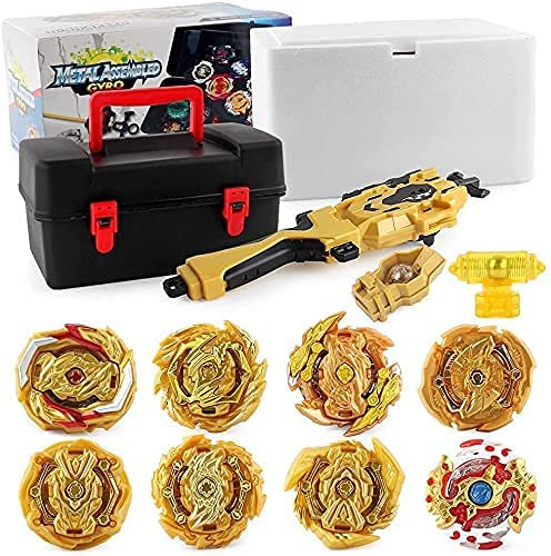 OBEST Peonzas con Lanzador Conjunto, 8 Burst Turbo Spinning Tops de Metal, Contrapeso, Equilibrador Battle Set, con Estuche Portátil, Gyro Juguetes Regalo para Niños