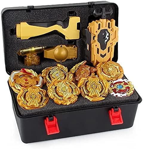 OBEST Peonzas con Lanzador Conjunto, 8 Burst Turbo Spinning Tops de Metal, Contrapeso, Equilibrador Battle Set, con Estuche Portátil, Gyro Juguetes Regalo para Niños