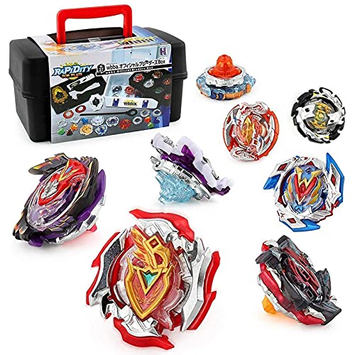 OBEST Peonzas Juguetes Conjunto, 8 Turbo Burst Gyro Spinners y 2 Lanzador Set, con Caja Portátil, Cumpleaños, Navidad Regalo, Juguetes para Niños