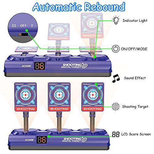 Objetivo de Tiro Electrónico, Diana Digital con 1 Pistola de 12 Clip Dardos para Nerf Flechas, 40 Balas Espuma, Rebote Automático & Puntuación & Sonido, Juguetes Armas de Niños Regalo 4-12 Años Niños