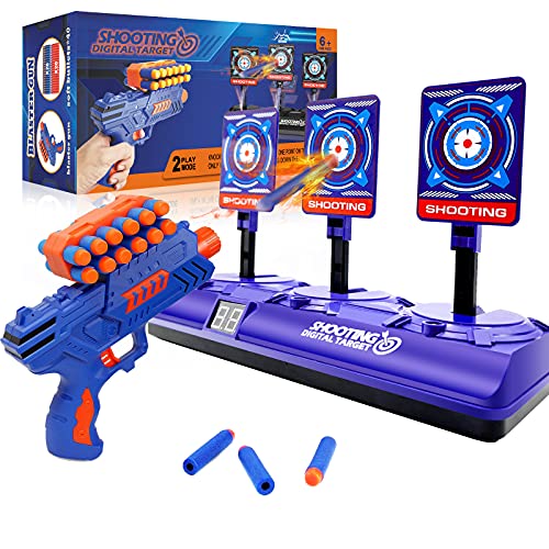 Objetivo de Tiro Electrónico, Diana Digital con 1 Pistola de 12 Clip Dardos para Nerf Flechas, 40 Balas Espuma, Rebote Automático & Puntuación & Sonido, Juguetes Armas de Niños Regalo 4-12 Años Niños