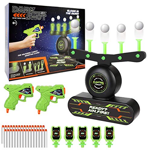 Objetivo de Tiro Electrónico, Diana para Nerf con 2 Pistola de Dardos 10 Bolas Flotante + 30 Espuma Flechas + 5 Tableros de Tiro, Efectos de Sonido y Luz, USB Recargable, Juguete/Regalo Niño 5-15 Años