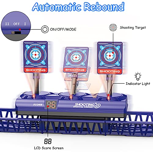 Objetivo de Tiro Electrónico Móvil para Nerf Pistola, Diana Digital con 1 Armas Juguete, 40 Dardos Espuma, Reinicio Automático, Puntuación y Sonido, Juego al Aire Libre Chicos, Regalo Niño 4 a 15 años