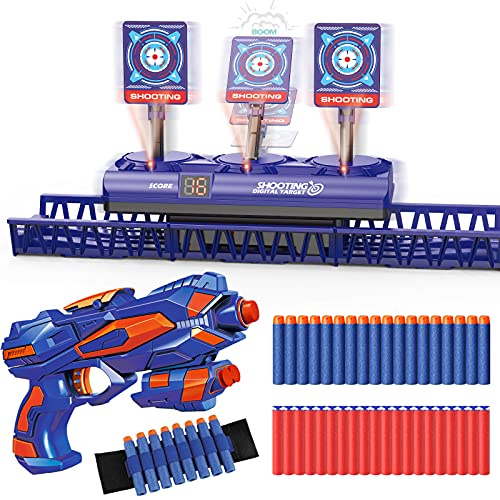 Objetivo de Tiro Electrónico Móvil para Nerf Pistola, Diana Digital con 1 Armas Juguete, 40 Dardos Espuma, Reinicio Automático, Puntuación y Sonido, Juego al Aire Libre Chicos, Regalo Niño 4 a 15 años