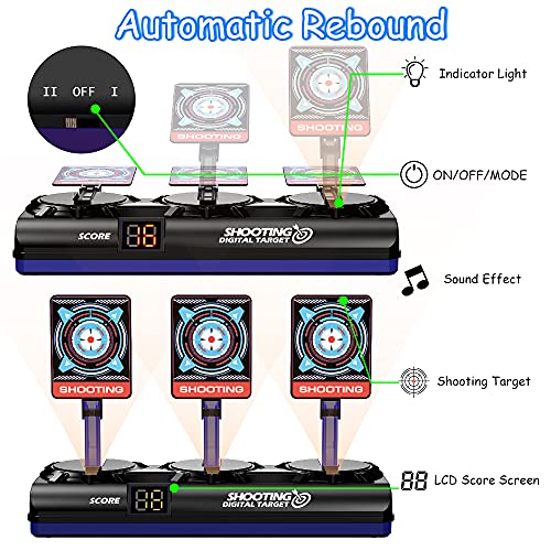 Objetivo de Tiro Electrónico para Nerf, Diana Digital con 1 Pistola, 40 Dardos de Espuma, Rebote Automático, Función de Puntuación, Sonido y Luz, Juego de Disparos Juguetes Regalo Niño de 3-12 Años