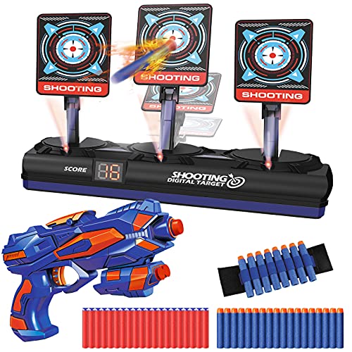 Objetivo de Tiro Electrónico para Nerf, Diana Digital con 1 Pistola, 40 Dardos de Espuma, Rebote Automático, Función de Puntuación, Sonido y Luz, Juego de Disparos Juguetes Regalo Niño de 3-12 Años