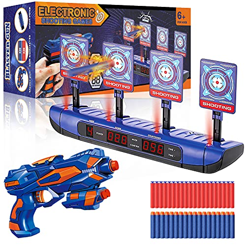 Objetivo de Tiro Electrónico para Nerf, Diana Digital con 1 Pistola de Flechas, 40 Dardos de Espuma, Rebote Automático & Puntuación & Sonido, Juego de Disparos Juguetes Chicos, Regalo Niño 4-12 Años