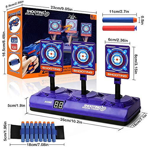 Objetivo de Tiro Electrónico para Nerf, Objetivo Digital con 1 Pistola, 40 Dardos de Espuma, Rebote Automático, Efectos de Sonido y Luz, Juego de Disparos Juguete para N-Strike Elite/Mega/Rival Series