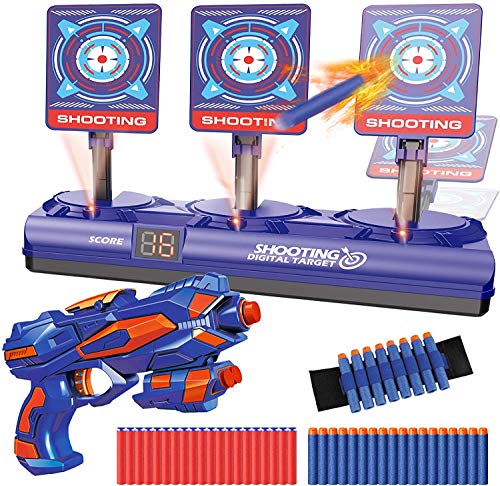 Objetivo de Tiro Electrónico para Nerf, Objetivo Digital con 1 Pistola, 40 Dardos de Espuma, Rebote Automático, Efectos de Sonido y Luz, Juego de Disparos Juguete para N-Strike Elite/Mega/Rival Series