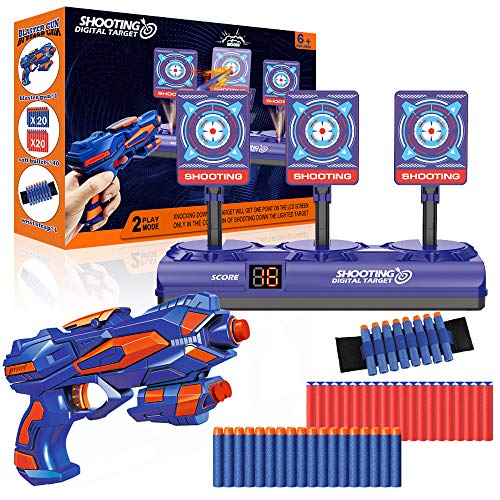 Objetivo de Tiro Electrónico para Nerf, Objetivo Digital con 1 Pistola, 40 Dardos de Espuma, Rebote Automático, Efectos de Sonido y Luz, Juego de Disparos Juguete para N-Strike Elite/Mega/Rival Series