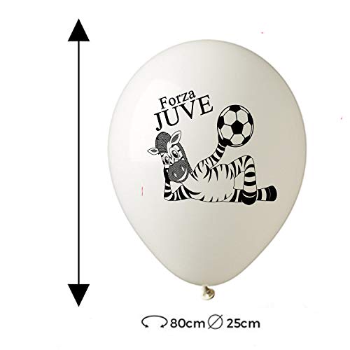 ocballoons 20 globos blancos y negros, de la Fuerza Juve, de látex natural, biodegradables, para decoración de fiestas de cumpleaños, hinchables, con bombona de helio fabricados en Italia