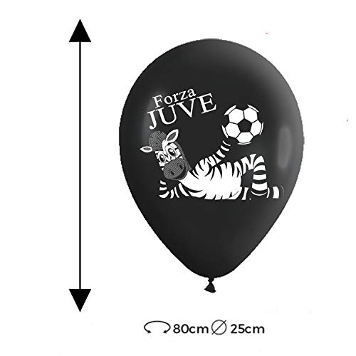 ocballoons 20 globos blancos y negros, de la Fuerza Juve, de látex natural, biodegradables, para decoración de fiestas de cumpleaños, hinchables, con bombona de helio fabricados en Italia