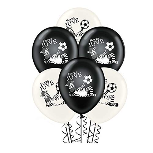 ocballoons 20 globos blancos y negros, de la Fuerza Juve, de látex natural, biodegradables, para decoración de fiestas de cumpleaños, hinchables, con bombona de helio fabricados en Italia