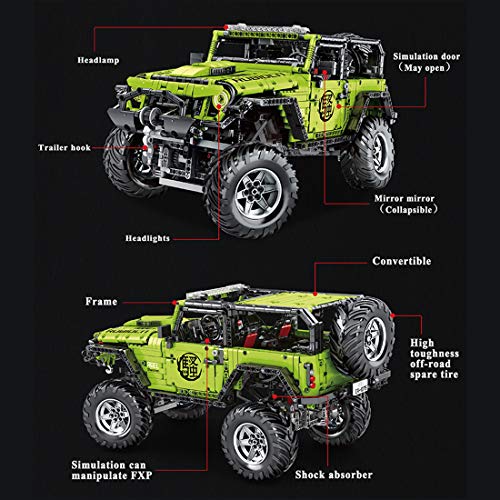 Oeasy Técnica todoterreno – Modelo para Jeep Wrangler Rubicon, 2343 bloques de construcción con control remoto y motores, juego de construcción, compatible con Lego Technic