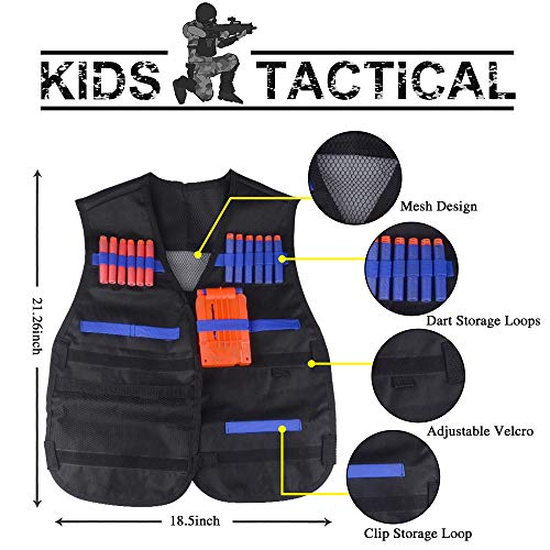 OFUN Táctico para Niños 44pcs, Chaleco táctico para niños para Pistolas Nerf N-Strike Elite con 40 Piezas de Balas de Dardos + 1 máscara + 1 Clips de liberación rápida + 1 Pulsera