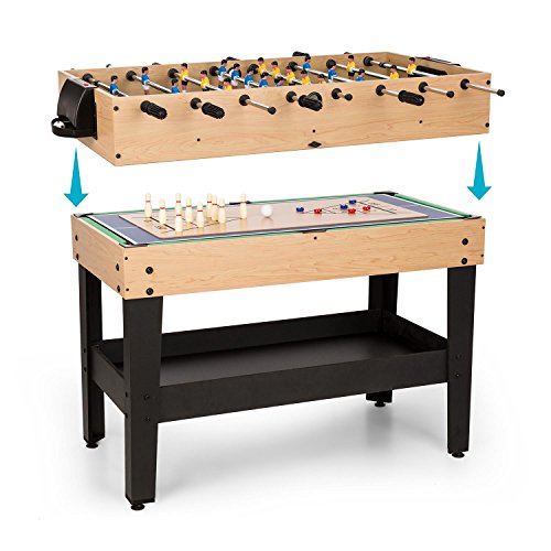 Oneconcept Game-Star - Mesa multijuegos, Mesa multijuegos Adultos con Altura Regulable, Mesa futbolín multijuegos con Reglas de Juego detalladas, 105 x 71 x 58 cm, Incluye 37 Juegos, Marrón