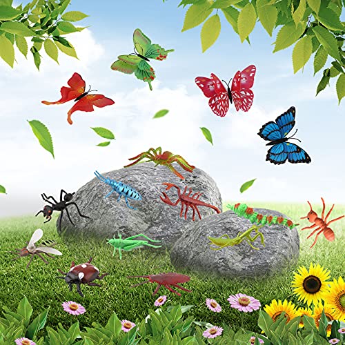 OOTSR 51 PCS Figuras de Insectos Juguete Animales, Realistas Figuras Bichos Plásticos Kits para Niño Piñatas Regalos Educación Infantil Fiesta, 39PCS Insectos Surtidos 12PCS Mariposas Juguetes