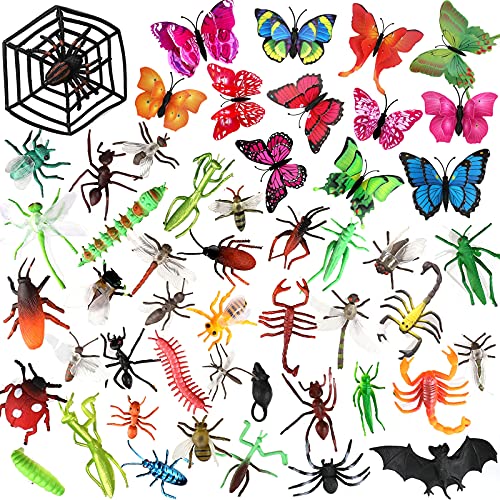 OOTSR 51 PCS Figuras de Insectos Juguete Animales, Realistas Figuras Bichos Plásticos Kits para Niño Piñatas Regalos Educación Infantil Fiesta, 39PCS Insectos Surtidos 12PCS Mariposas Juguetes