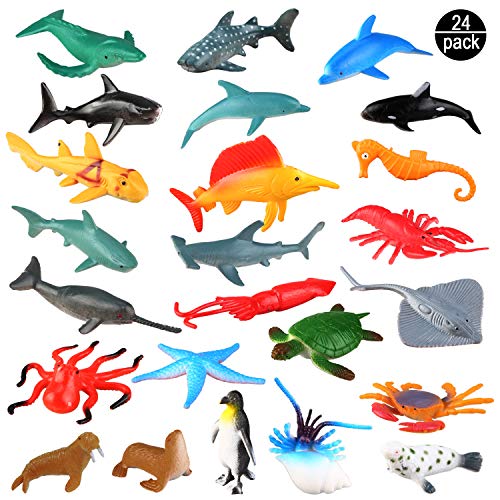 OOTSR Animales de Juguete, Surtido de 24 Mini Figuras de Animales Marinos de Plástico, Fauna Submarina Realista para Jugar en el Baño, Fiesta Educativa del Mar, Adorno de Tarta o Cupcake