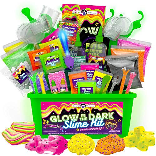 Original Stationery Slime para Niños Fabrica de Slime Neon Tropical Glitter Glow in The Dark Slime Kit Prepara Crunchy Slime, Floam, Jelly Cube y Rainbow Slime, Gran Regalo para Niñas