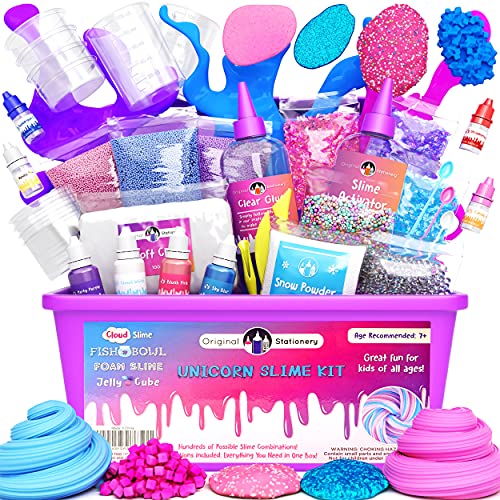 Original Stationery Unicorn Slime para Niñas, Niños - Kit Completo de Slime Kit - Regalos para niñas y niños - Slime Fluffy con Accesorios: Activador, Cola, Glitter, Arcilla Blanca