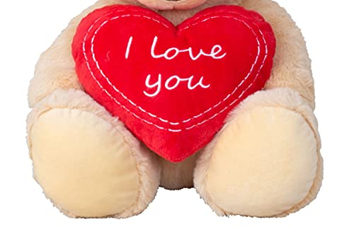 Oso de peluche blanco con lazo y texto "I Love You", 30 cm, peluche suave aterciopelado, para amar.