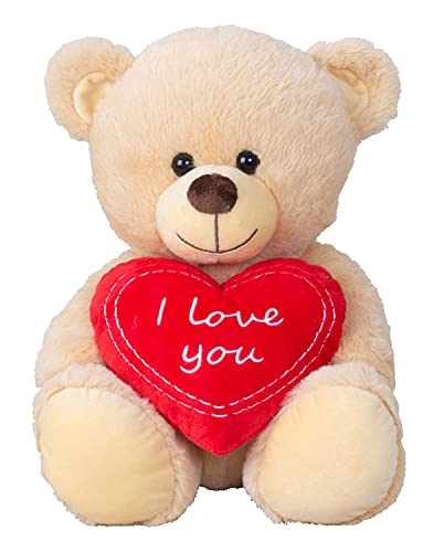 Oso de peluche blanco con lazo y texto "I Love You", 30 cm, peluche suave aterciopelado, para amar.