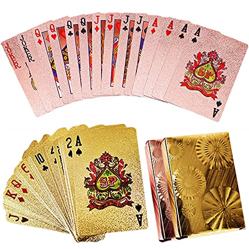 otutun Cartas Poker de plastico , 2 PCS Baraja Poker Set Profesional, Cartas Poker Plastificada Cartas de Poker Impermeables Cartas Clásicas para niños y Adultos Mesa Juegos de Cartas (Oro y oro rosa)