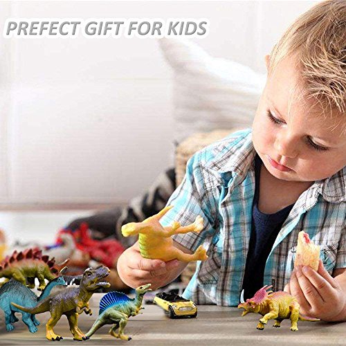 OuMuaMua Juguetes de figuras de dinosaurios realistas - Paquete de 6 "Juego de dinosaurios de plástico de gran tamaño para 7 niños Educación infantil, incluidos T-rex, Stegosaurus, Monocloniu