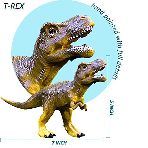 OuMuaMua Juguetes de figuras de dinosaurios realistas - Paquete de 6 "Juego de dinosaurios de plástico de gran tamaño para 7 niños Educación infantil, incluidos T-rex, Stegosaurus, Monocloniu