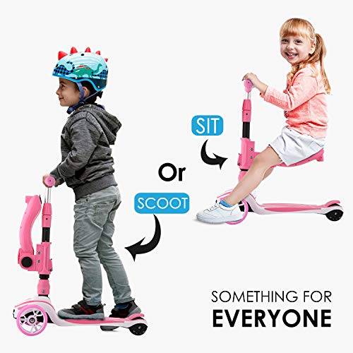 OUTCAMER Patinete Niña y Niño 2 a 8 Años con Asiento Plegable y Manillar Altura Ajustable Patinete Infantil 3 Ruedas LED Extra Anchas Luminosas Deportivos Juegos Scooter Apoyan 50 Kg