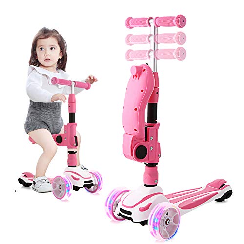 OUTCAMER Patinete Niña y Niño 2 a 8 Años con Asiento Plegable y Manillar Altura Ajustable Patinete Infantil 3 Ruedas LED Extra Anchas Luminosas Deportivos Juegos Scooter Apoyan 50 Kg