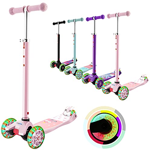 OUTCAMER Patinete Niño 3 a 12 Años Patinete 3 Ruedas con Led Luces Manillar Altura Ajustable 68-86cm para Niños y Niña Juegos Deportivos Scooter con Freno Posterior Monopatin Tres Ruedas Máxima 50 KG