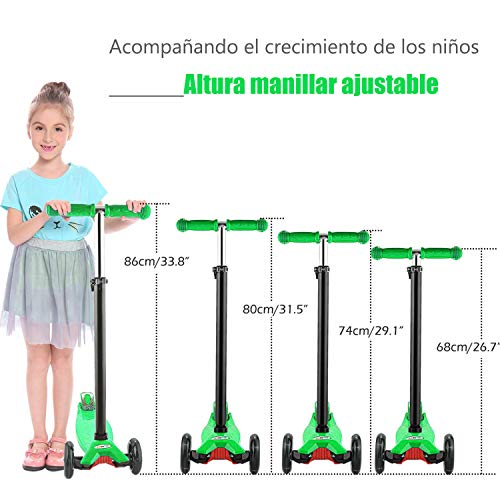 OUTCAMER Patinete Niño 3 a 12 Años Patinete 3 Ruedas con Led Luces Manillar Altura Ajustable 68-86cm para Niños y Niña Juegos Deportivos Scooter con Freno Posterior Monopatin Tres Ruedas Máxima 50 KG