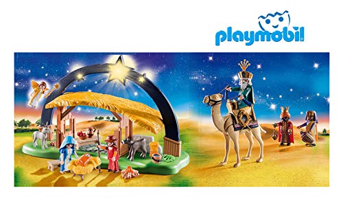 Outletdel ocio Belen Navidad Playmobil con Luz, Pesebre y Reyes Magos incluidos. 100 Piezas.