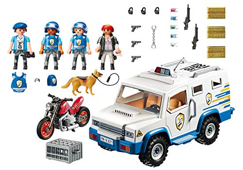 Outletdel ocio Playmobil 9371. Furgon Blindado Transporte de Dinero y Oro. Incluye Figuras policias y ladron. Set de 66 Piezas