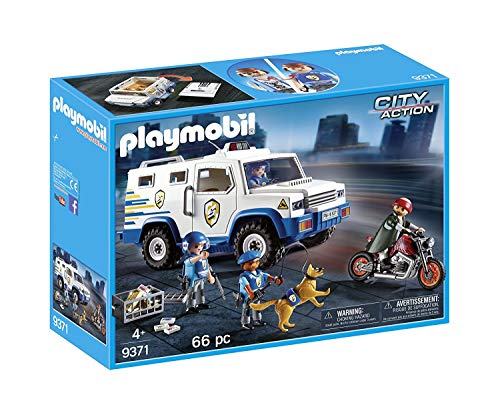 Outletdel ocio Playmobil 9371. Furgon Blindado Transporte de Dinero y Oro. Incluye Figuras policias y ladron. Set de 66 Piezas