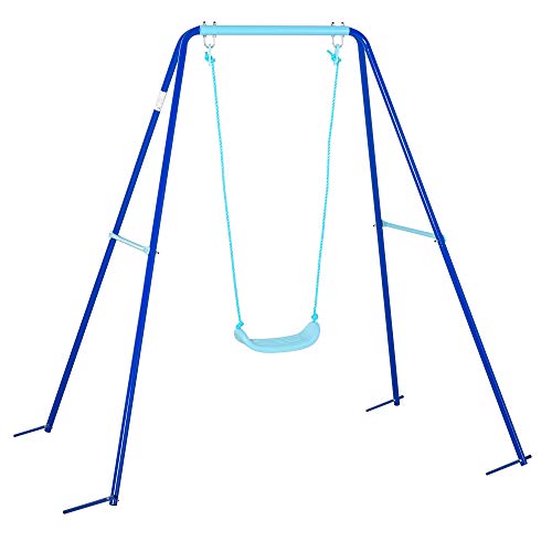 Outsunny Columpio Metal para Niños con Soporte +3 Años Juego de Columpio con Asiento y Cuerda Infantil para Jardín Patio Carga Máx. 30 kg 140x120x170 cm Azul