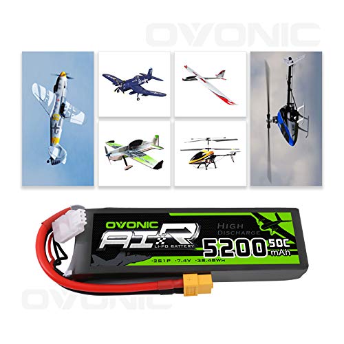 OVONIC Batería LiPo RC 7,4 V 5200 mAh 50C 2S con conector XT60 RC Evader BX Auto RC RC Truggy RC avión UAV dron FPV